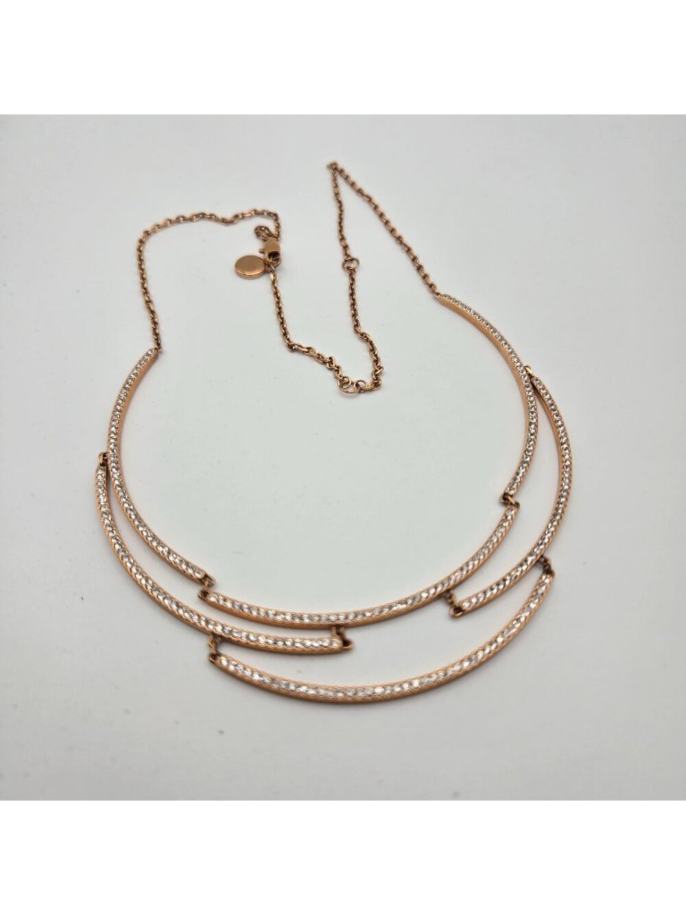 Michael Kors Rose Gold-Tone Triple-Bar Crystal Pendant Necklace With Dust Bag
